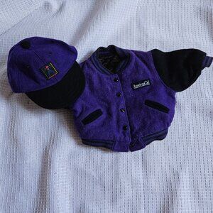 American girl of Today purple letter jacket snd cap